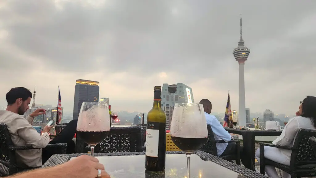 Wine with the Skyline view from the Rooftop